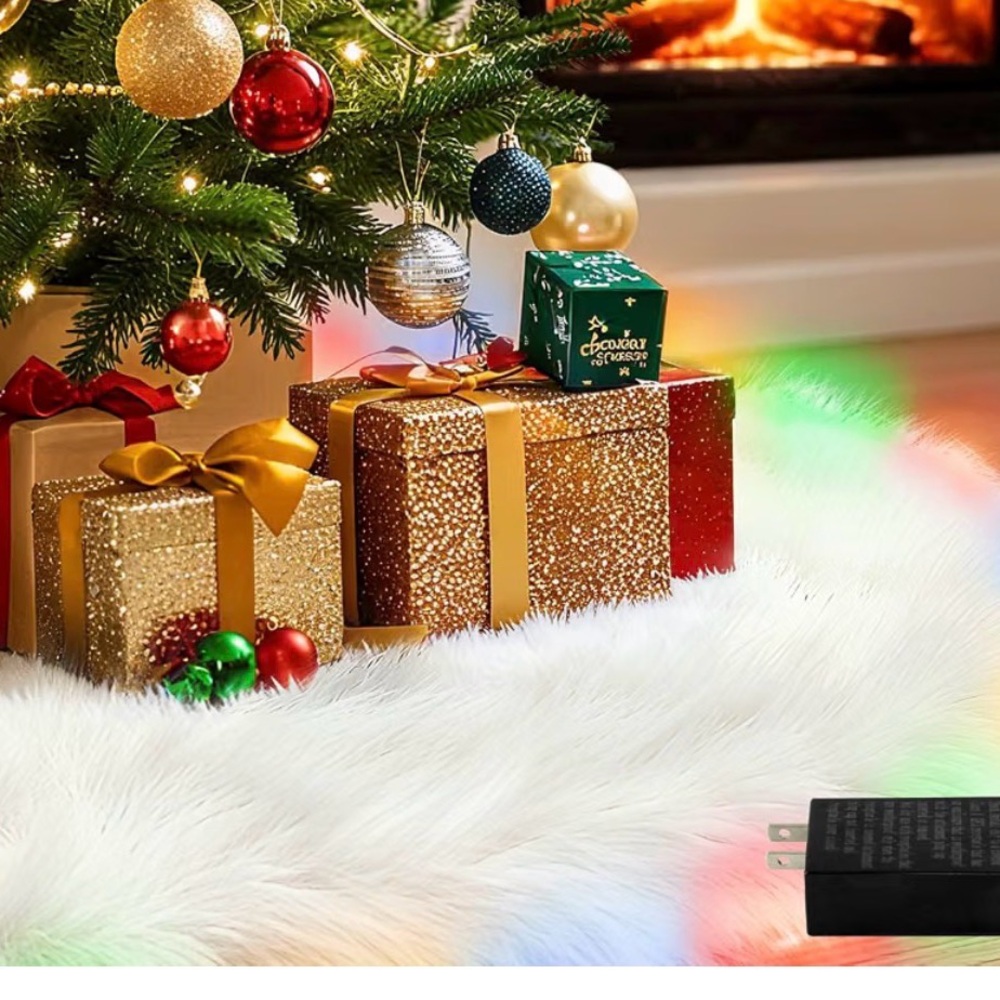 Christmas tree skirt, LED lights 48 inch thick faux fur Christmas
